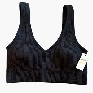 NWT Aerie Real Good Ribbed Plunge Bralette Black Size Medium